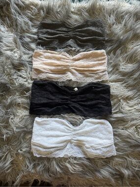 Lace Bandeau Bra Tops - 4 Pack (Black, White, Nude, Charcoal)